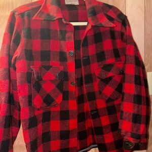 Vintage Spiegel Check Wool Coat Size Medium Men's EUC Red Plaid